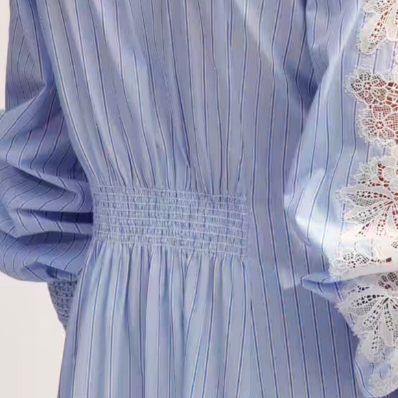 NWOT - ME + EM Cotton Stripe And Lace Midi Shirt Dress - SIZE 4 - Picture 4 of 12